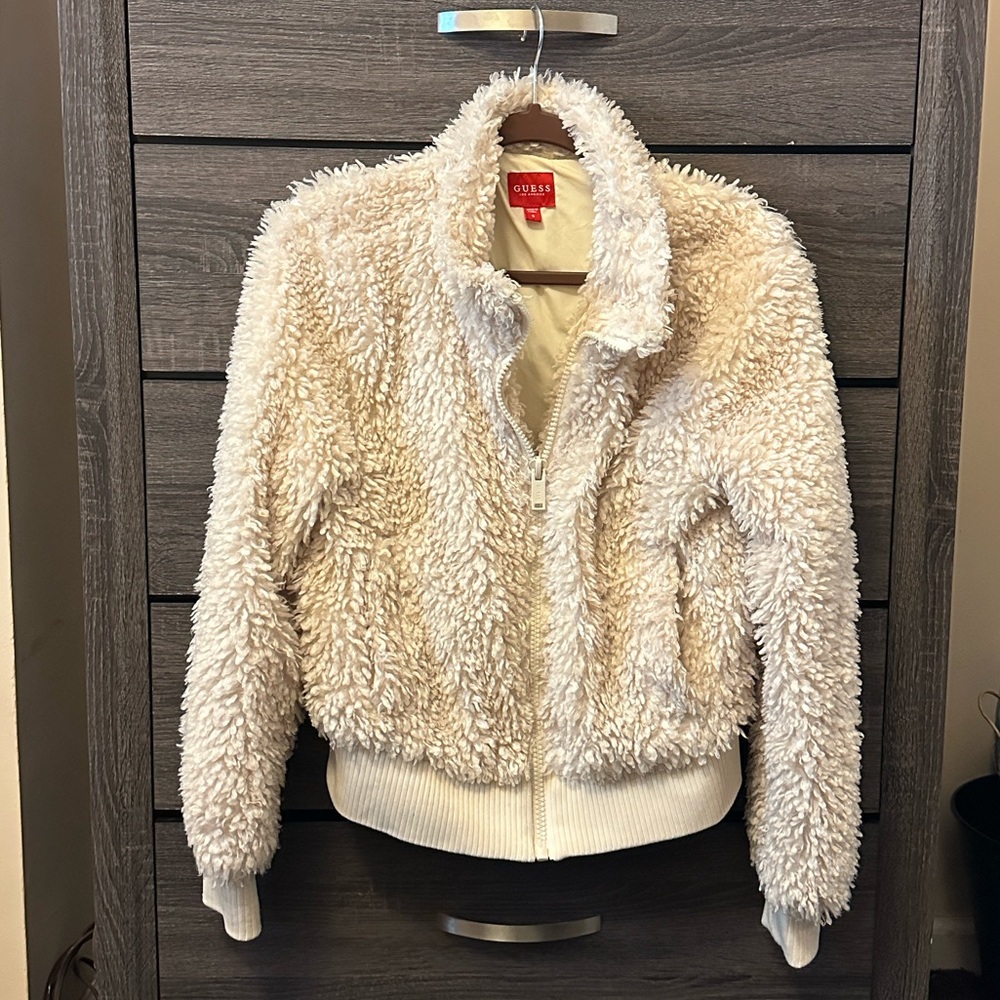 Guess Ivory Fleece Outerwear